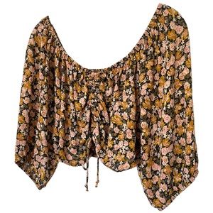 AMERICAN EAGLE•puff sleeve floral ruched crop top M NWT